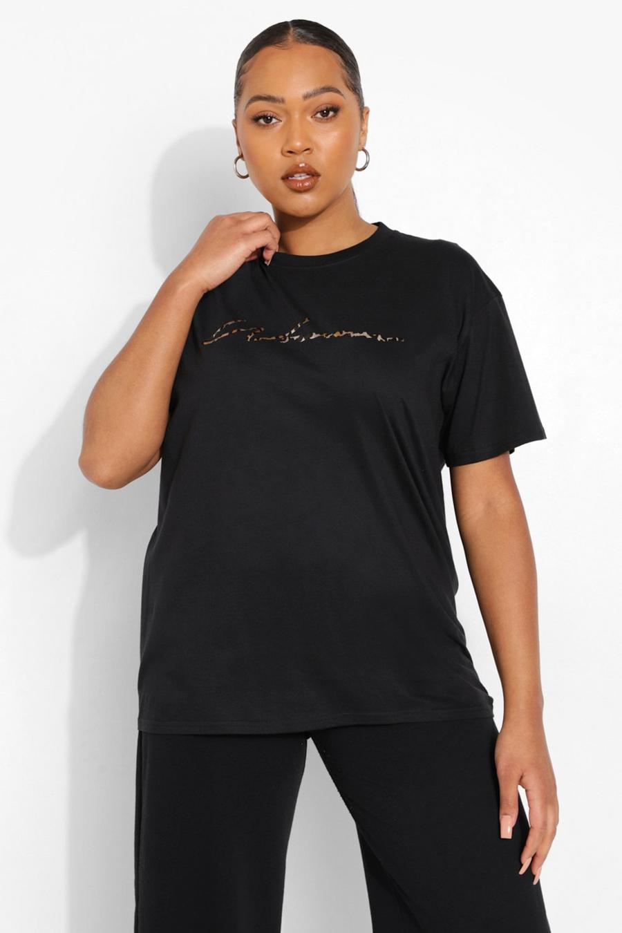 Plus T-Shirt mit metallic Woman Schrift, Black image number 1