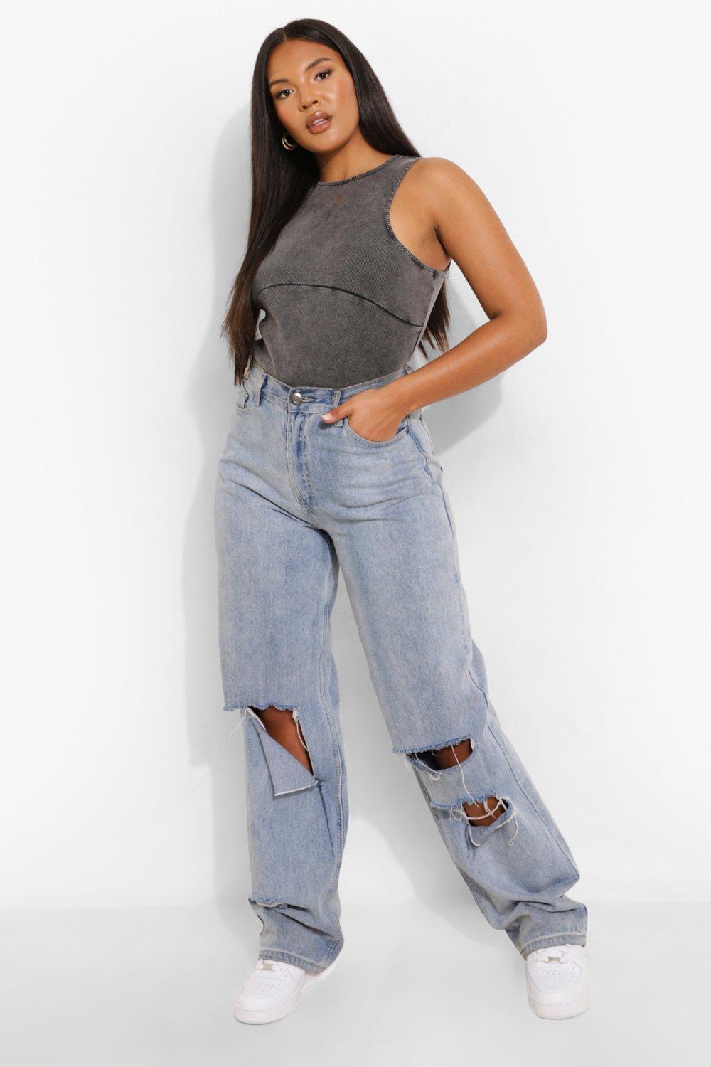 Charcoal Acid Wash Front Sleeveless Rib Unitard