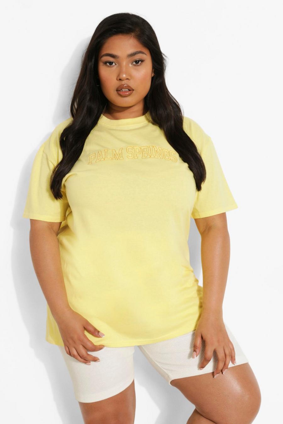 T-shirt Plus Size con ricamo Palm Springs, Lemon image number 1