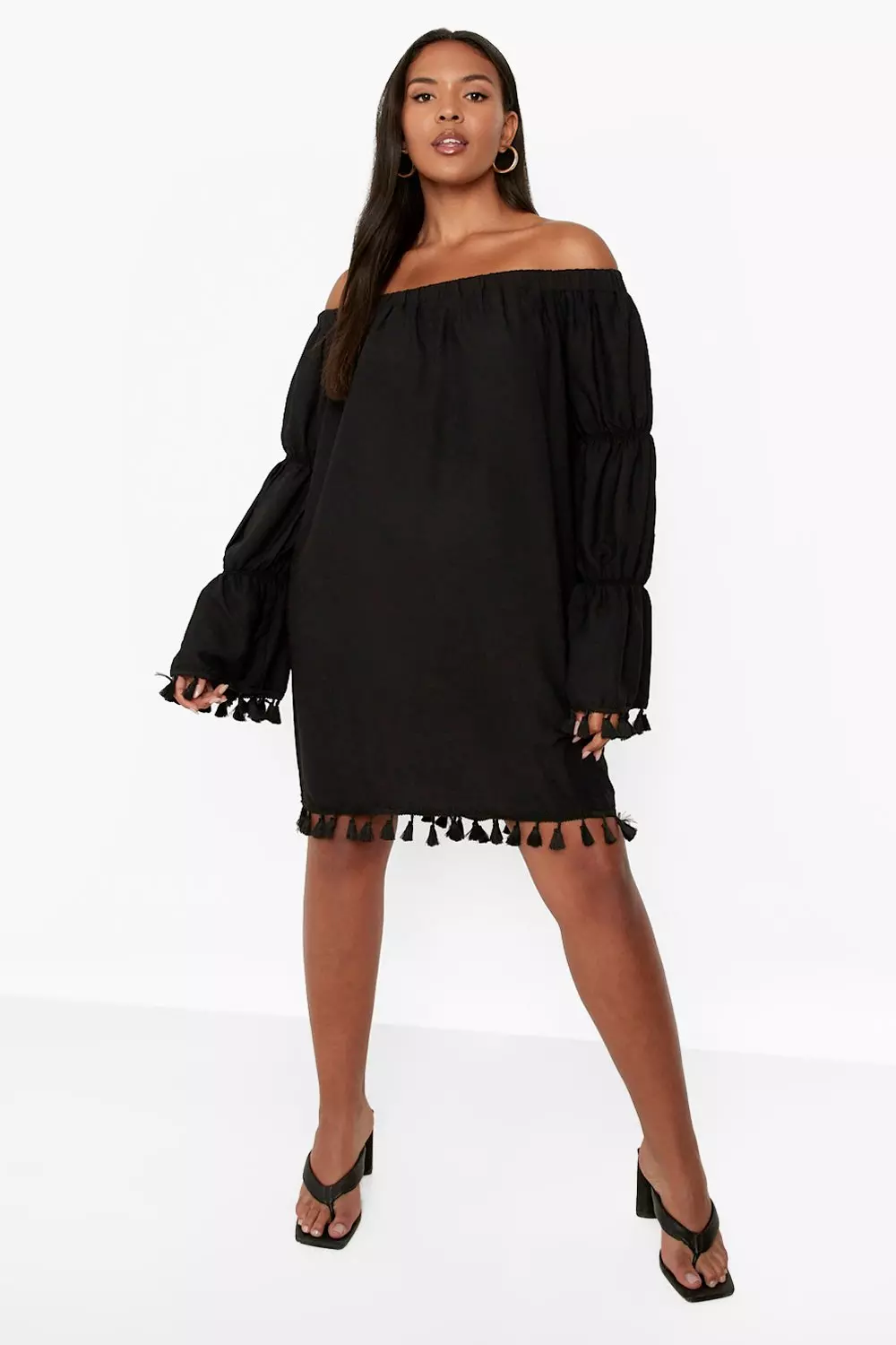 Black long sleeve tassel sales dress