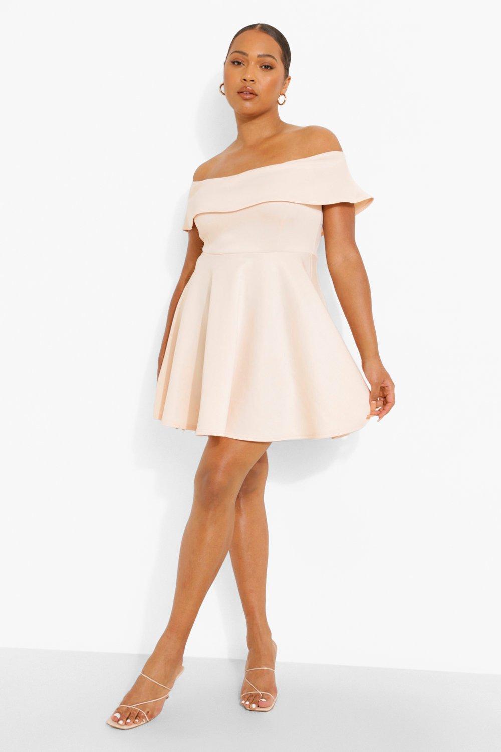 Off the shoulder skater dress outlet boohoo