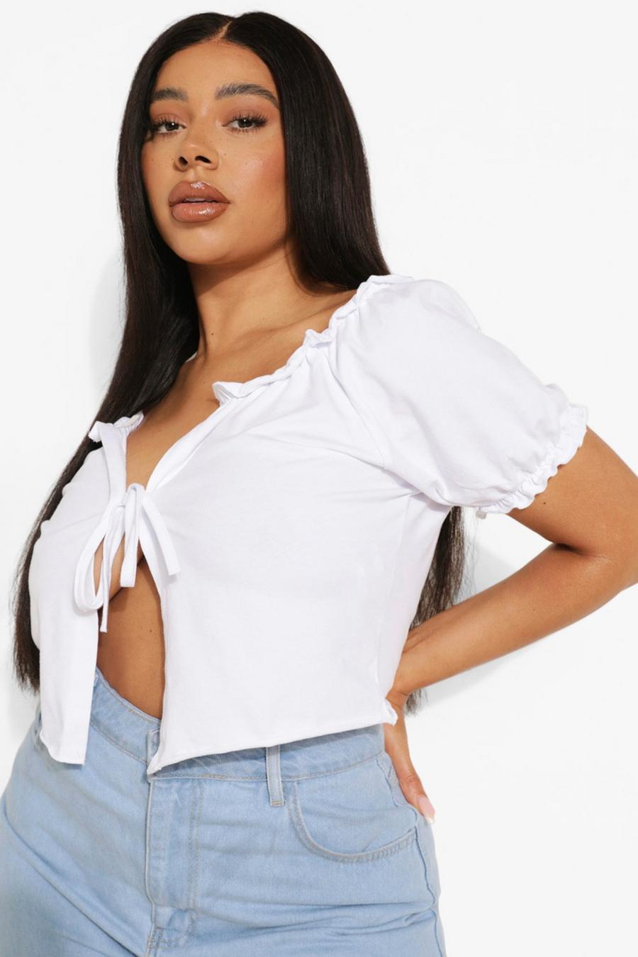 White Plus Frill Edge Crop Top image number 1