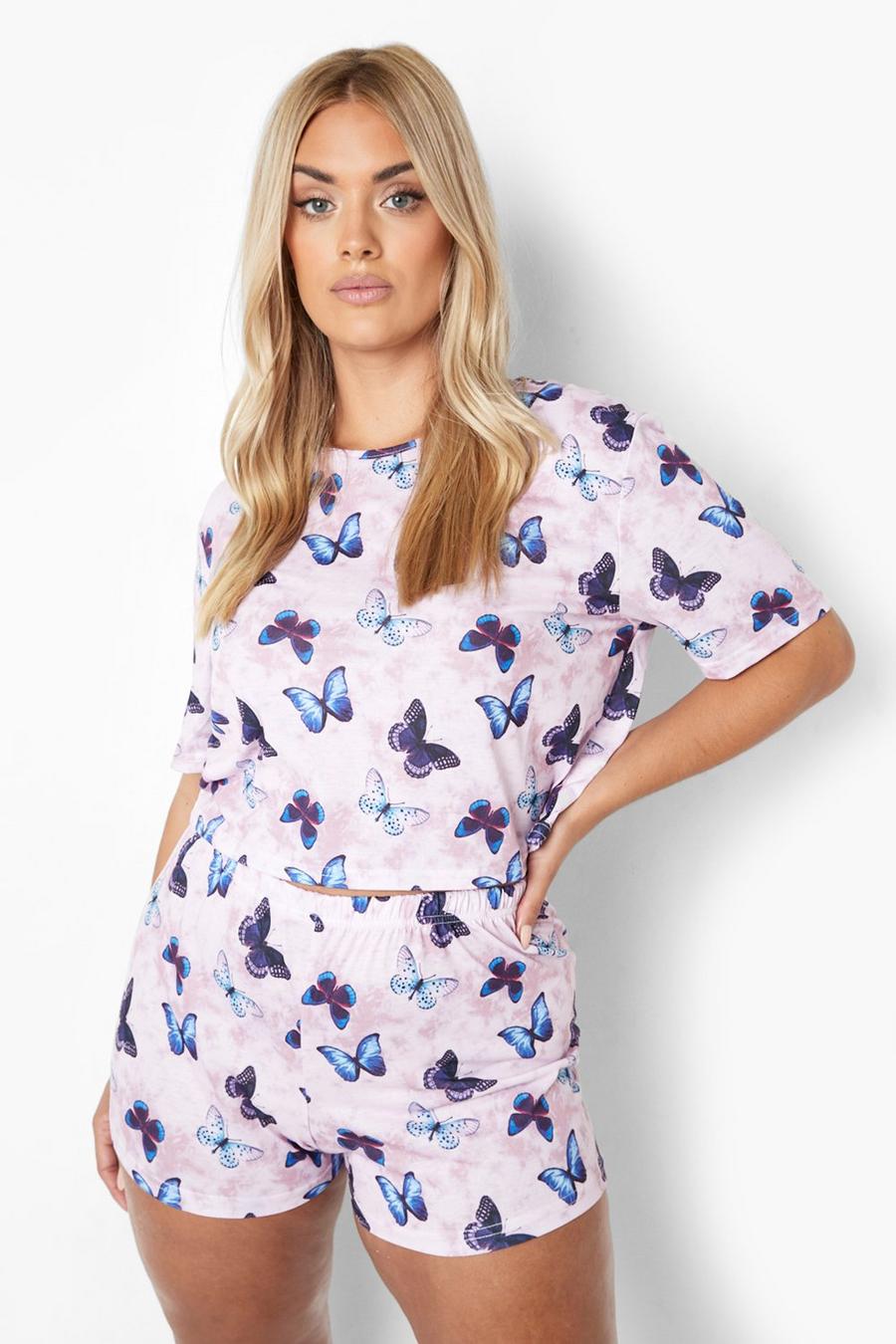Set pigiama & pantaloncini Plus Size con farfalle, Purple image number 1