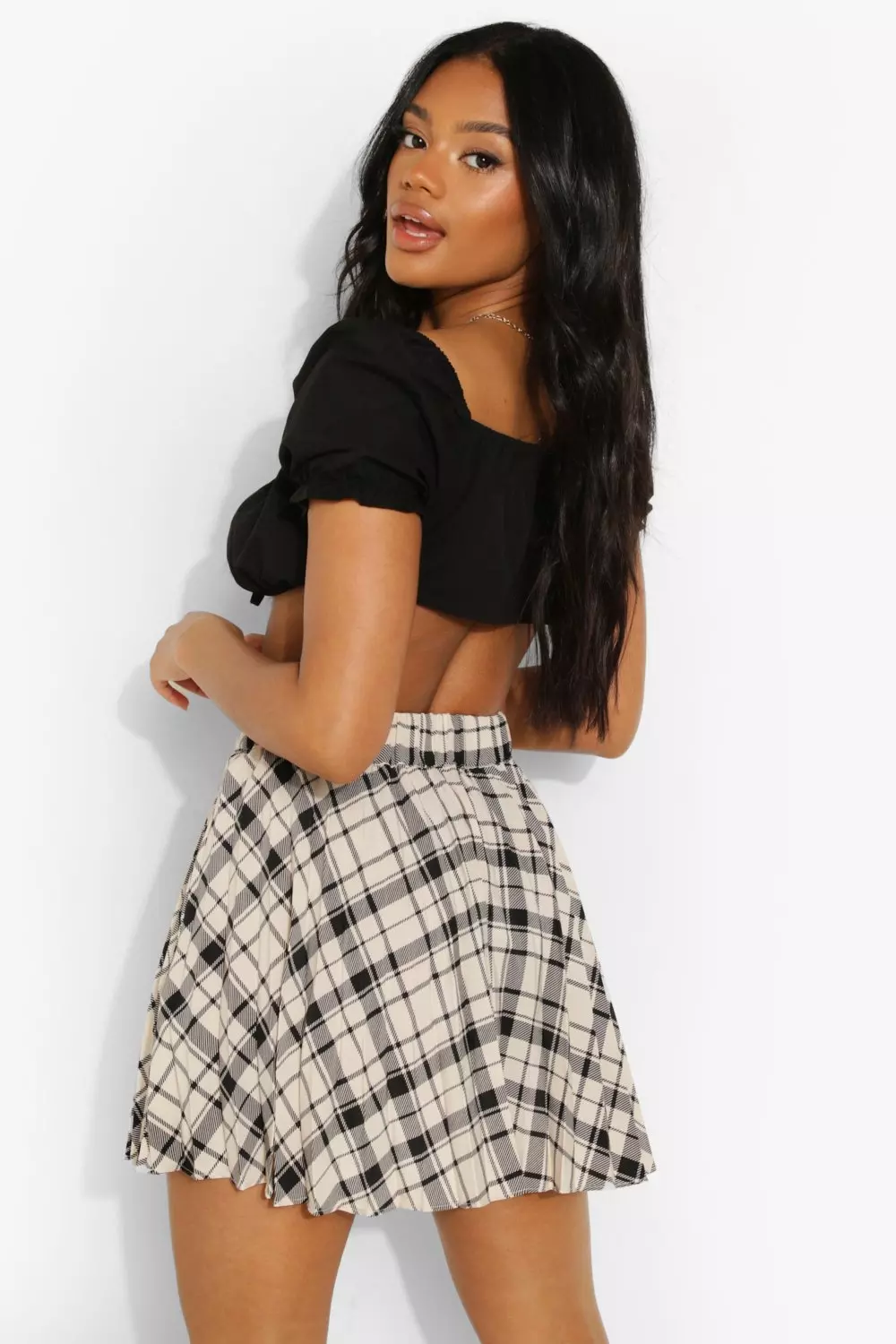 Plaid skater shop skirt cream