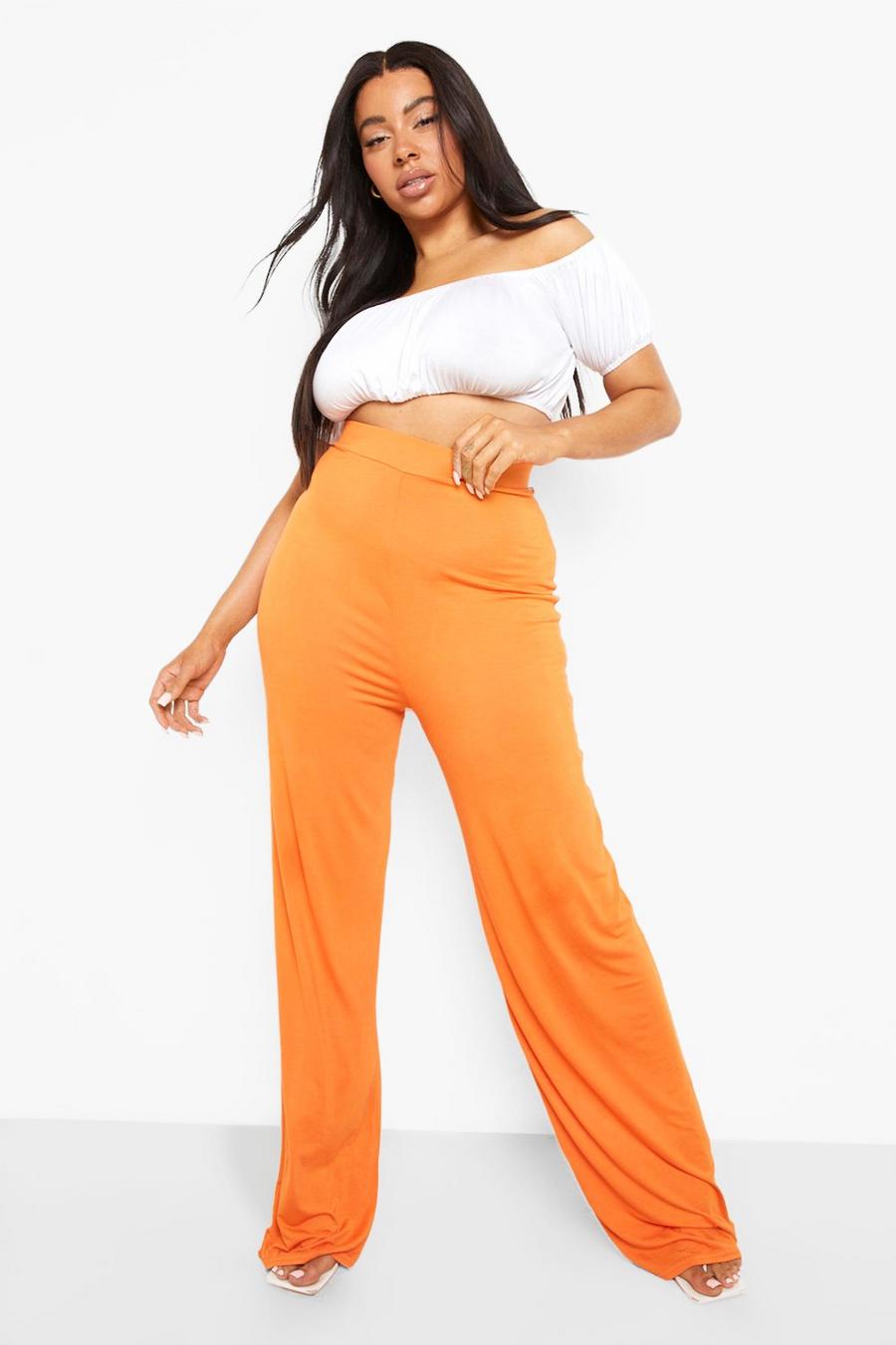 Grande taille - Pantalon large côtelé taille haute , Orange image number 1