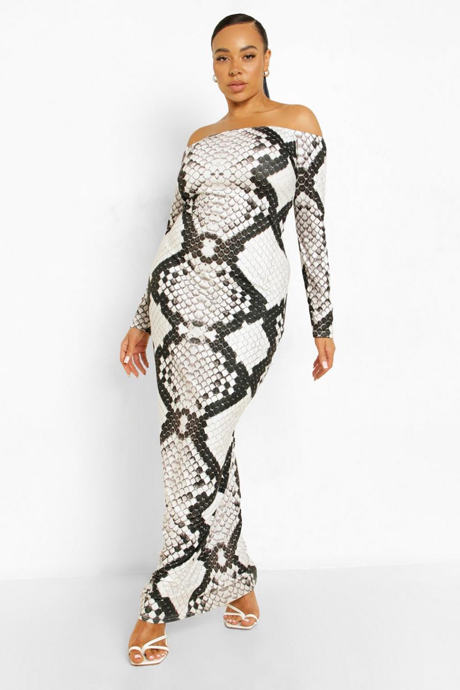 Plus Snake Print Bardot Maxi Dress image number 1