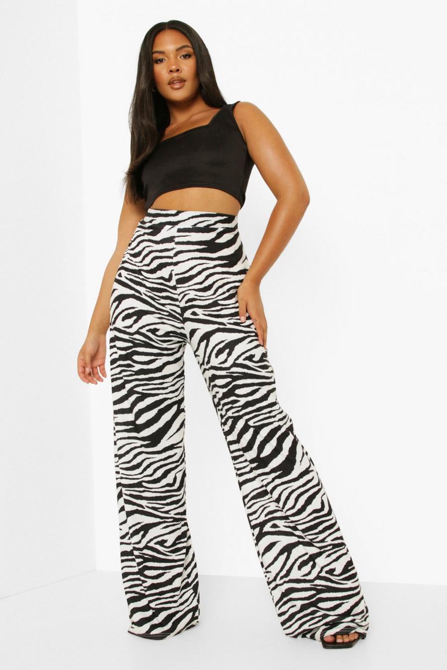 Black Wide Leg Zebra Print Pants