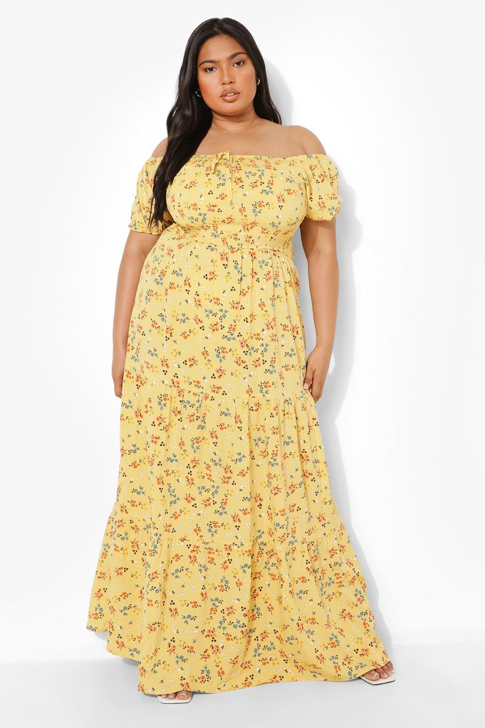 Plus Off Shoulder Floral Tiered Maxi Dress boohoo