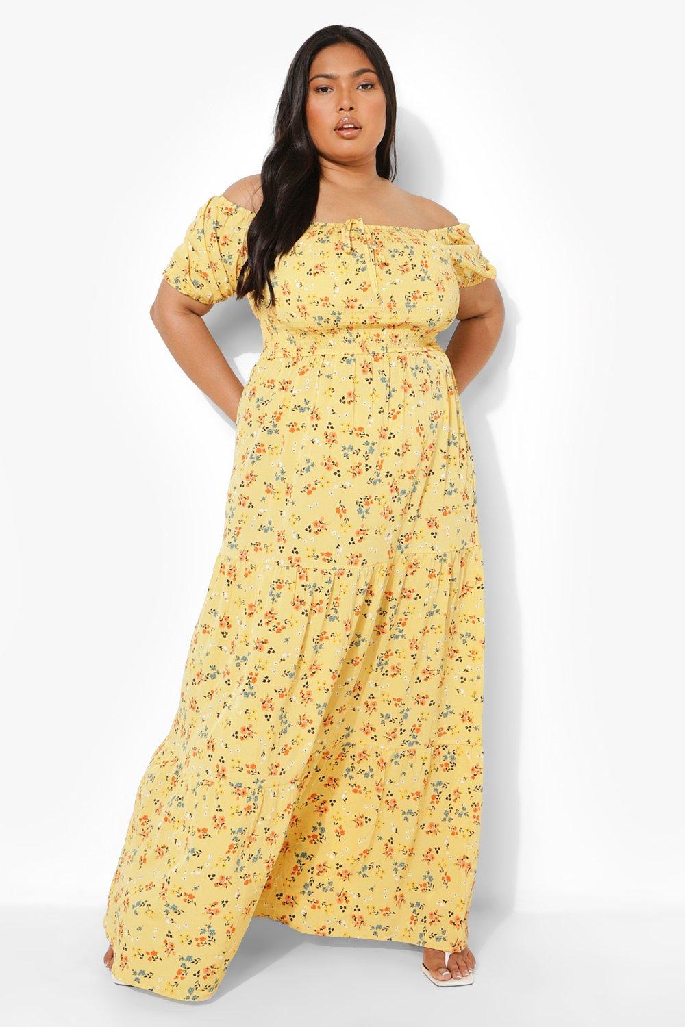 Yellow off the shoulder plus store size dress