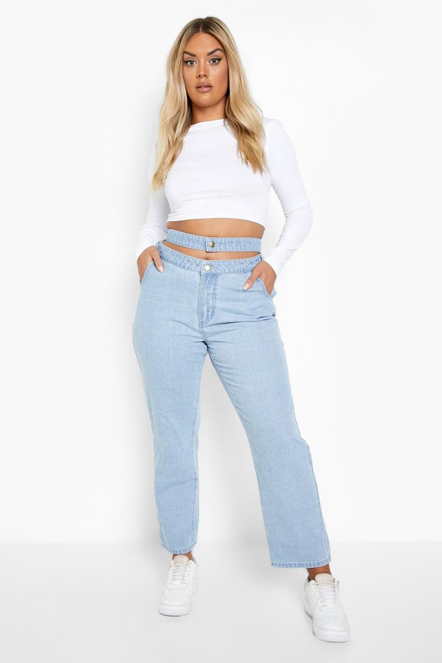 Jeans stile Mom Plus Size con tanga, A lavaggio leggero image number 1