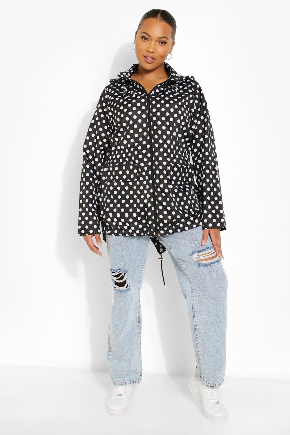 Women s Plus Polka Dot Rain Mac Boohoo UK