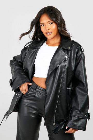 Black Plus Belted Moto Jacket