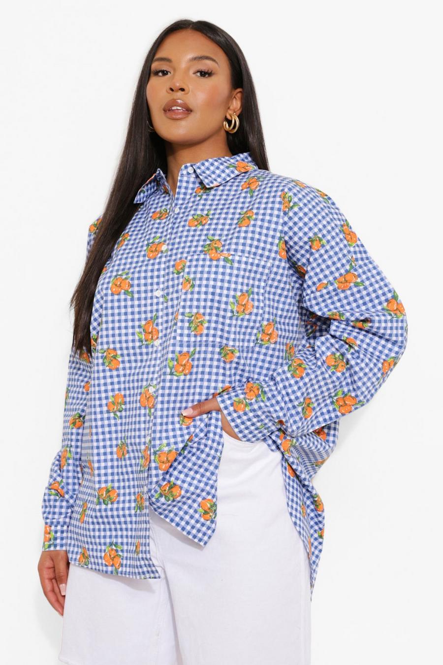 Blue Plus Tangerine Gingham Oversized Shirt image number 1