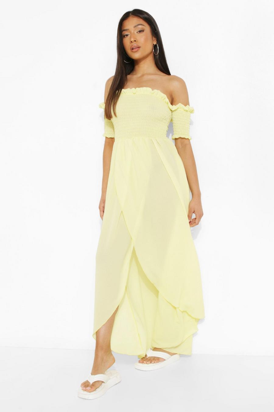 Lemon yellow Petite Shirred Wrap Front Maxi Dress