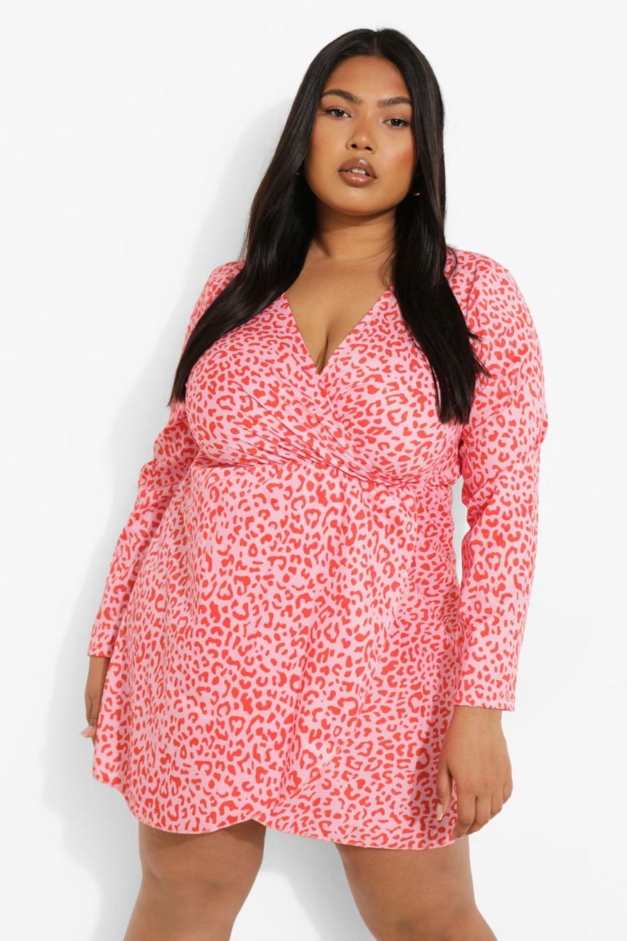 Pink Plus Leopard Print Wrap Dress image number 1