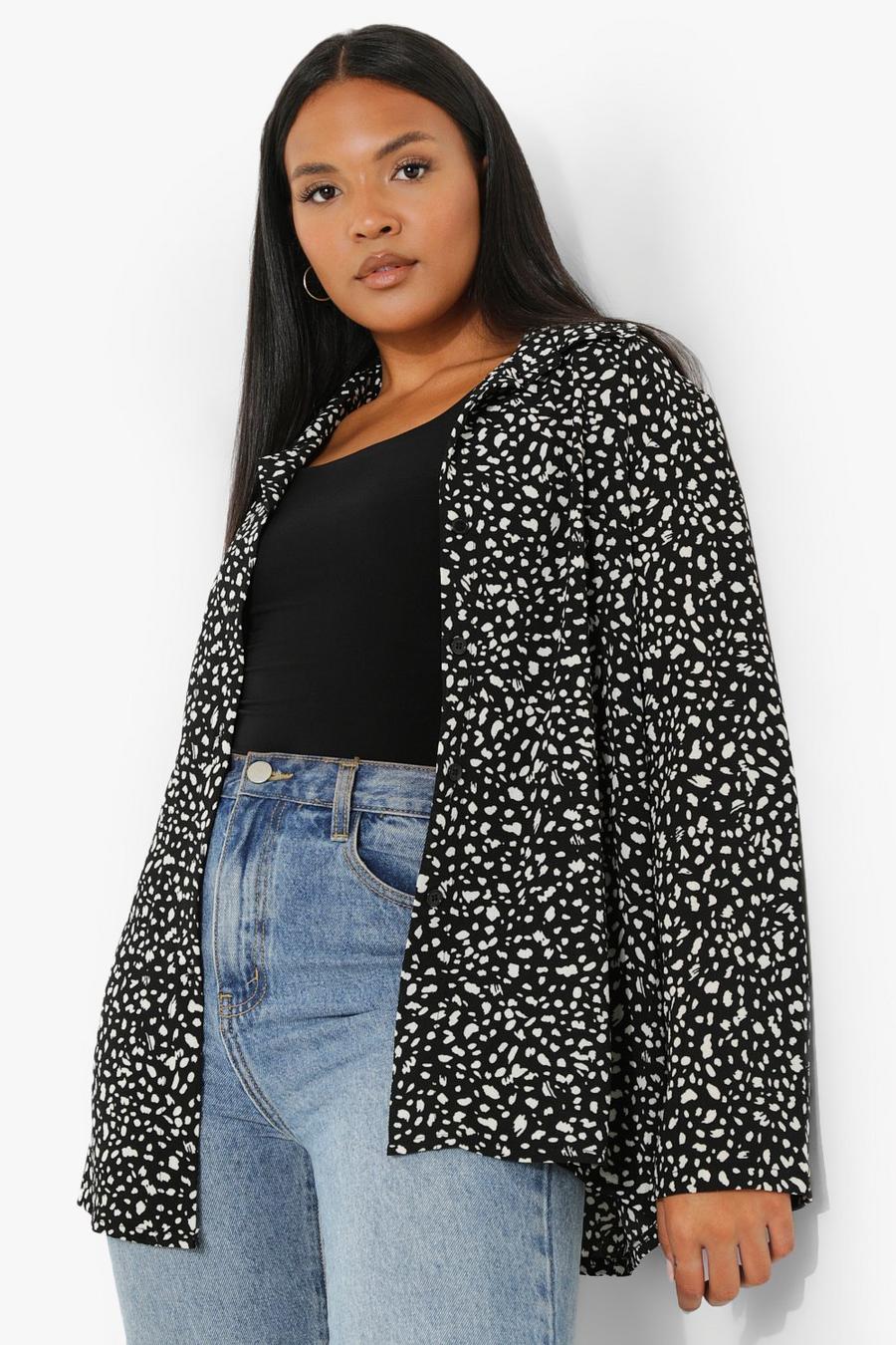 Camicia Plus Size Oversize a pois, Black image number 1