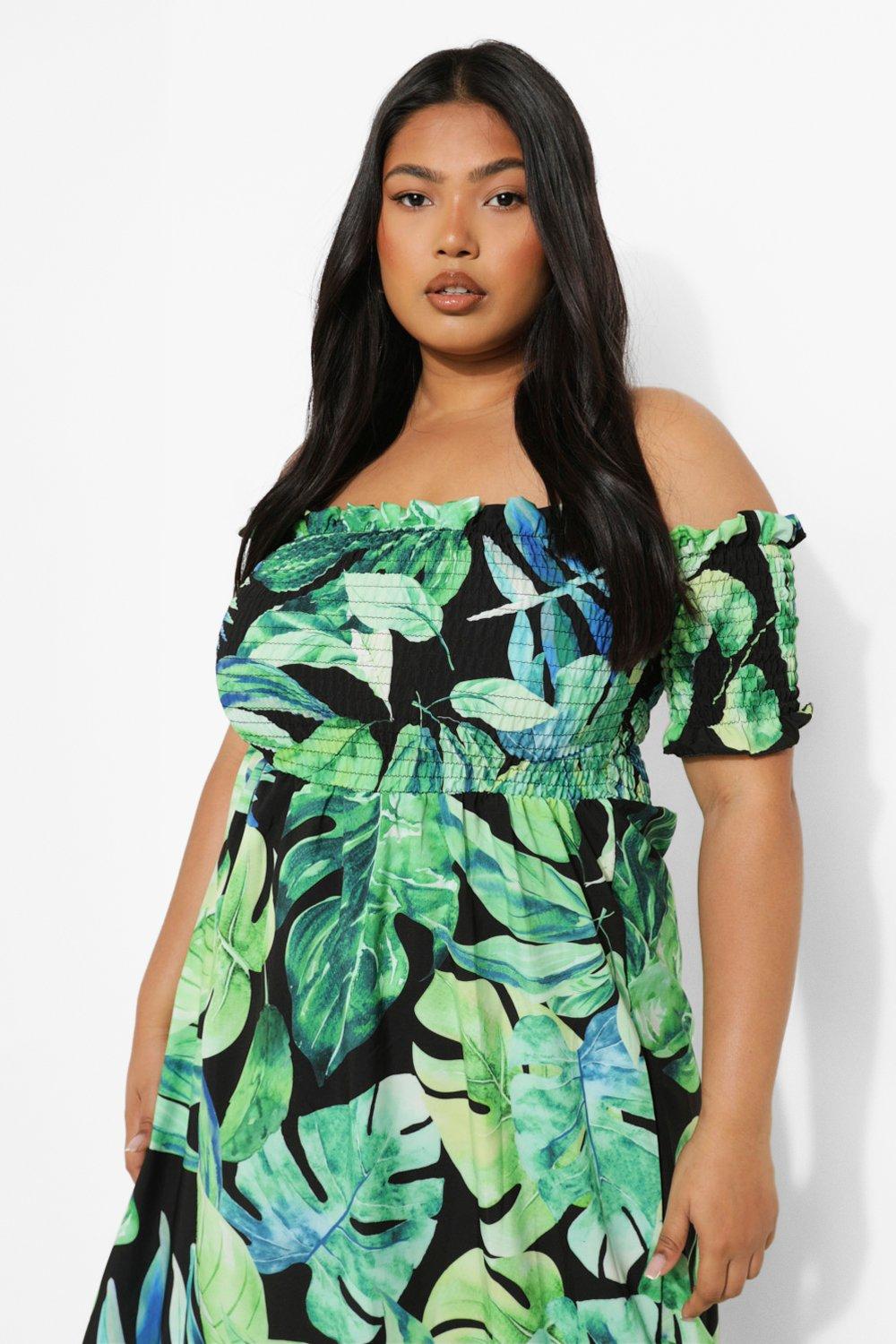 Plus size 2024 palm print dress