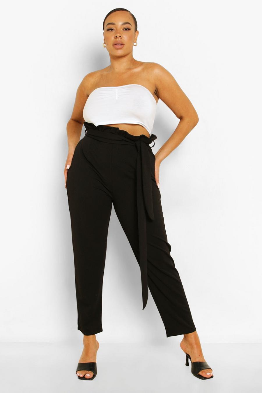 Black Plus Paper Bag Belted Tapered Trousers image number 1