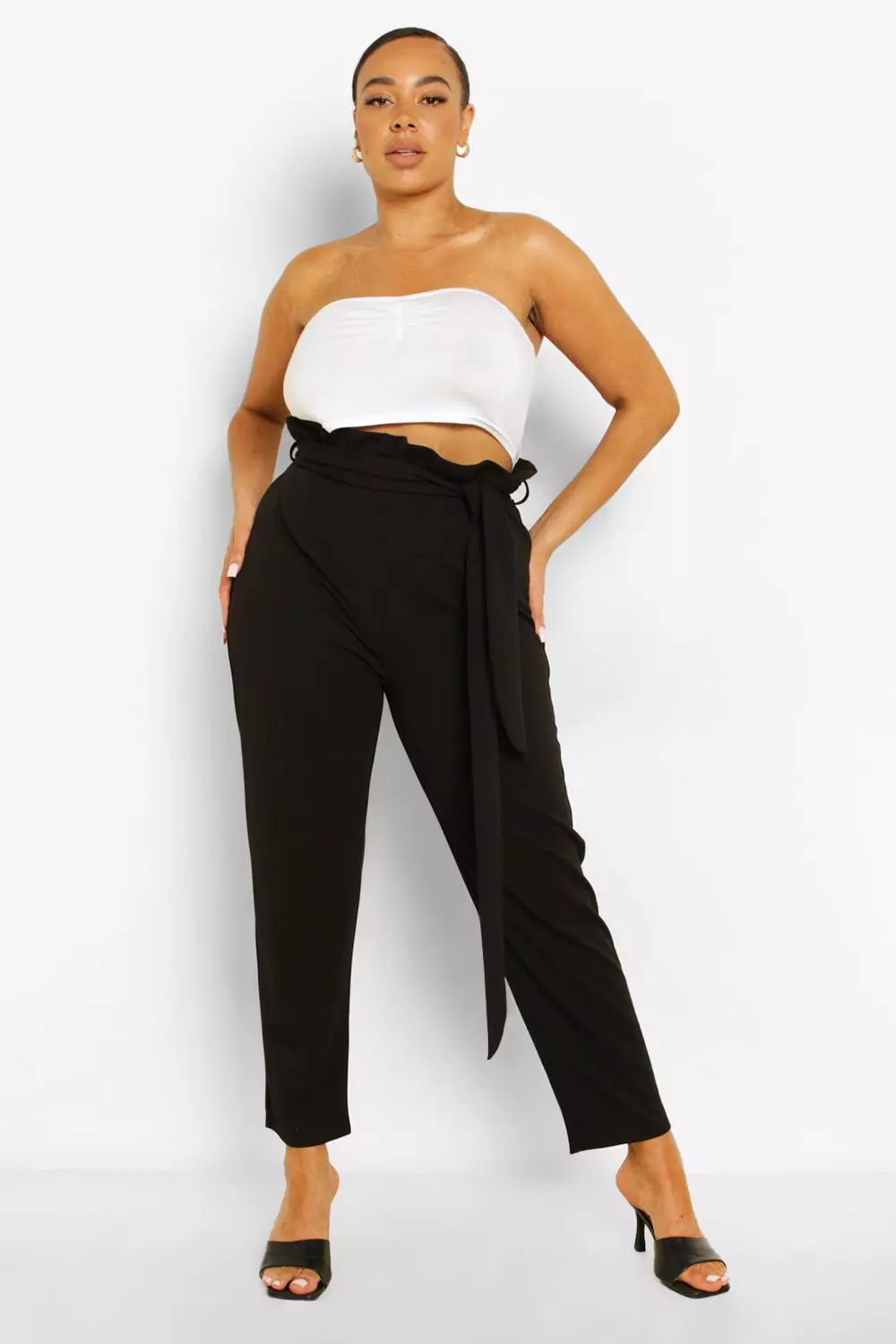 Wide leg paperbag on sale trousers plus size