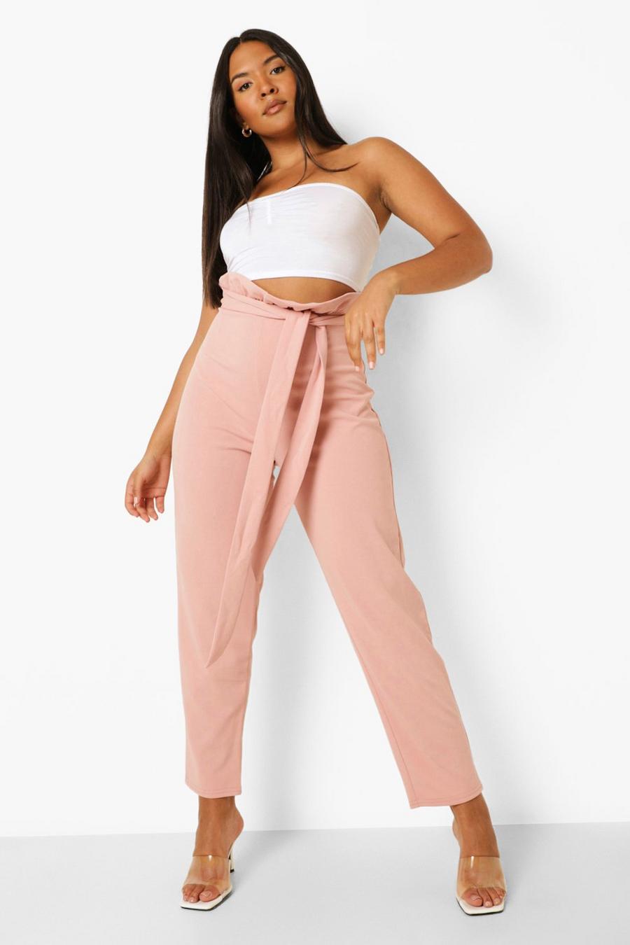 Blush Plus Paper Bag Belted Tapered Trousers image number 1