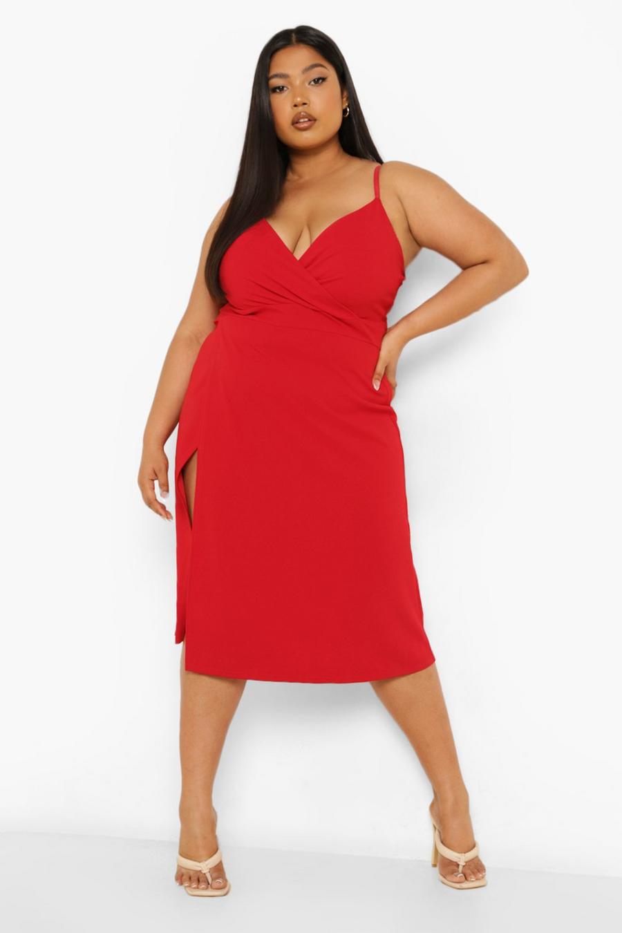 Red Plus Wrap Strappy Midi Dress image number 1