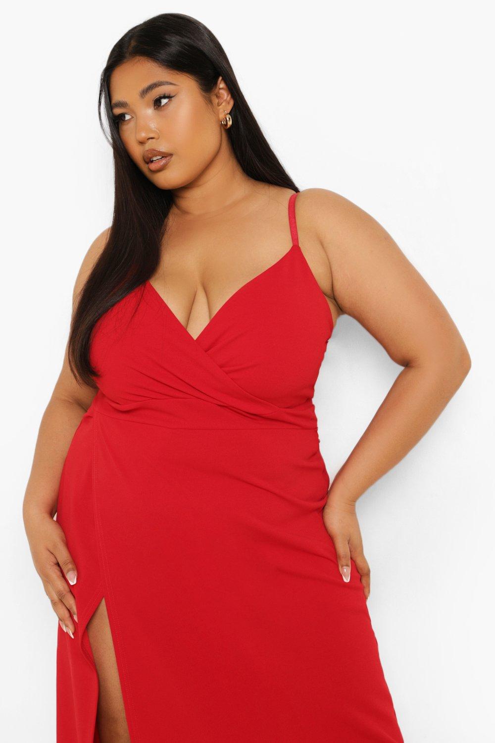 Boohoo plus size red hot sale dress