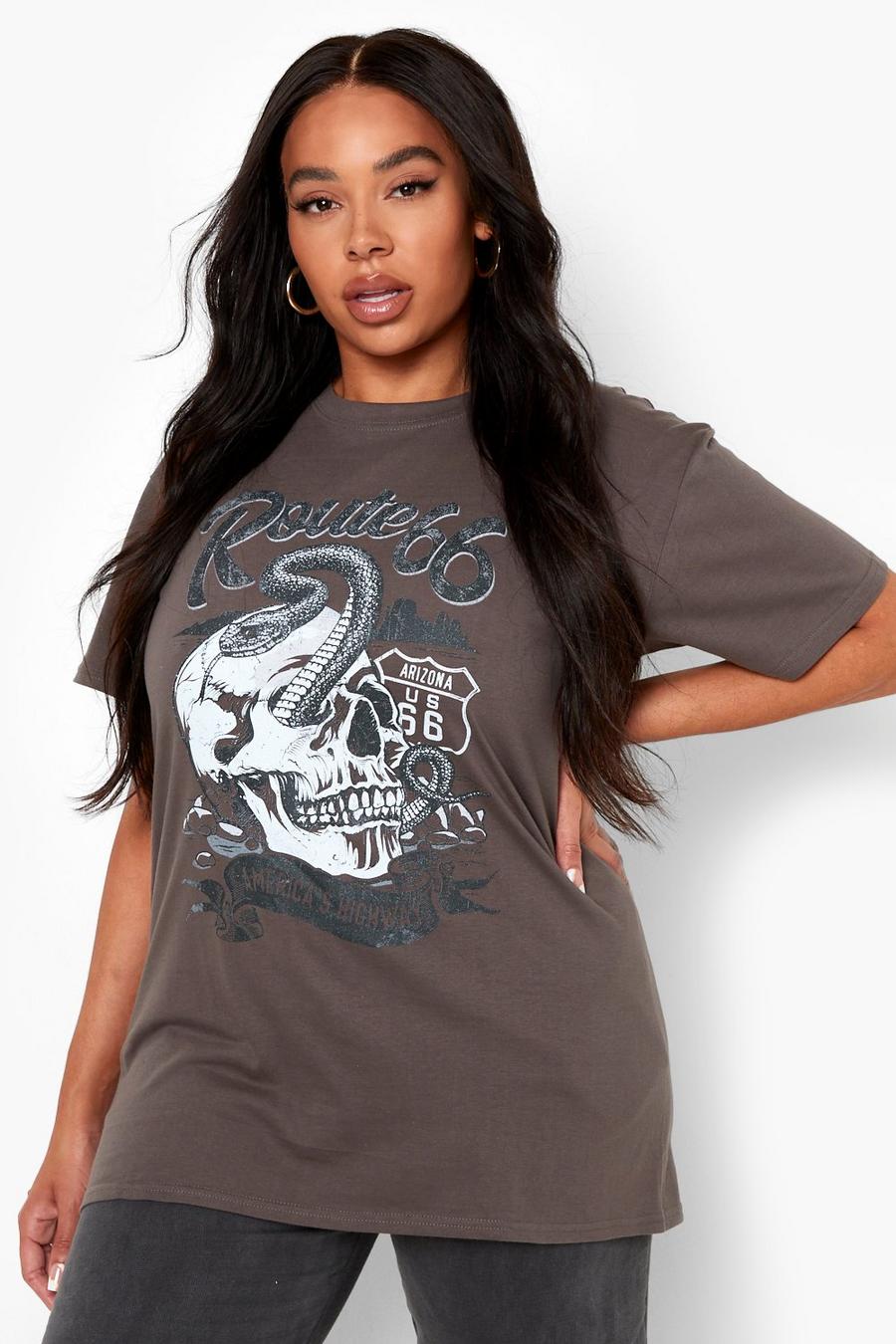 Charcoal Plus Route 66 Graphic Oversized T-shirt image number 1
