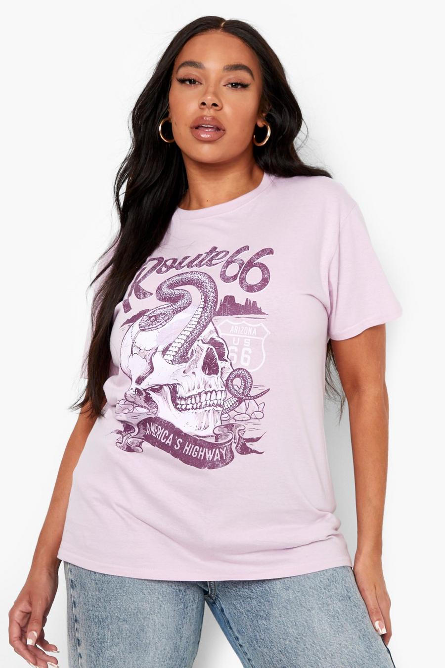 Purple Plus Route 66 Graphic Oversized T-shirt image number 1