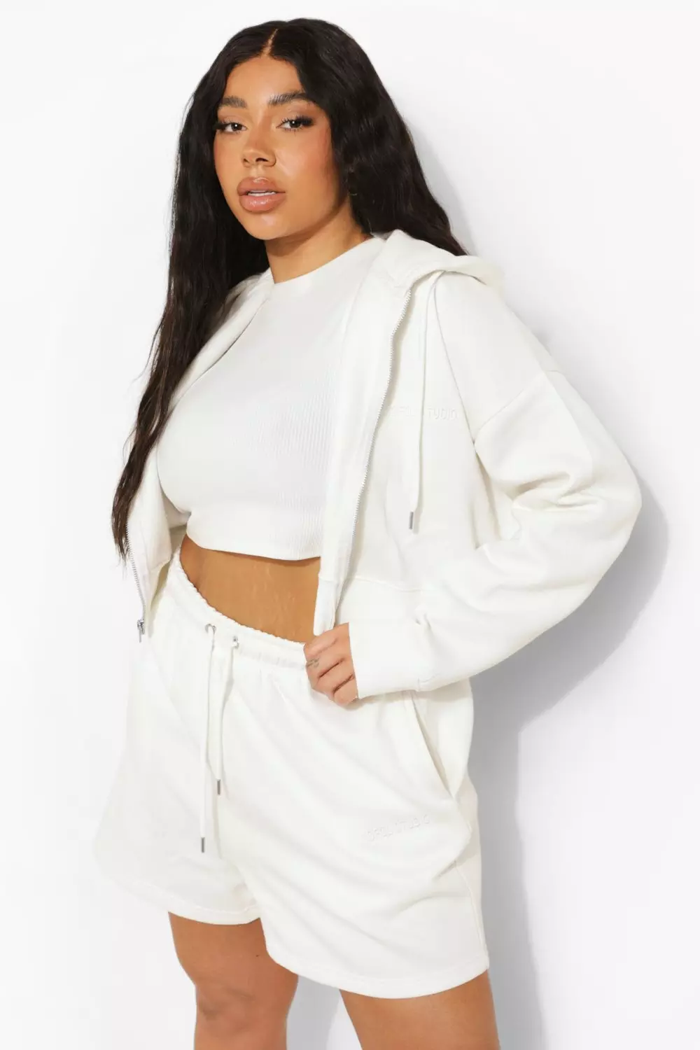 Cropped zip up hoodie and shorts set sale