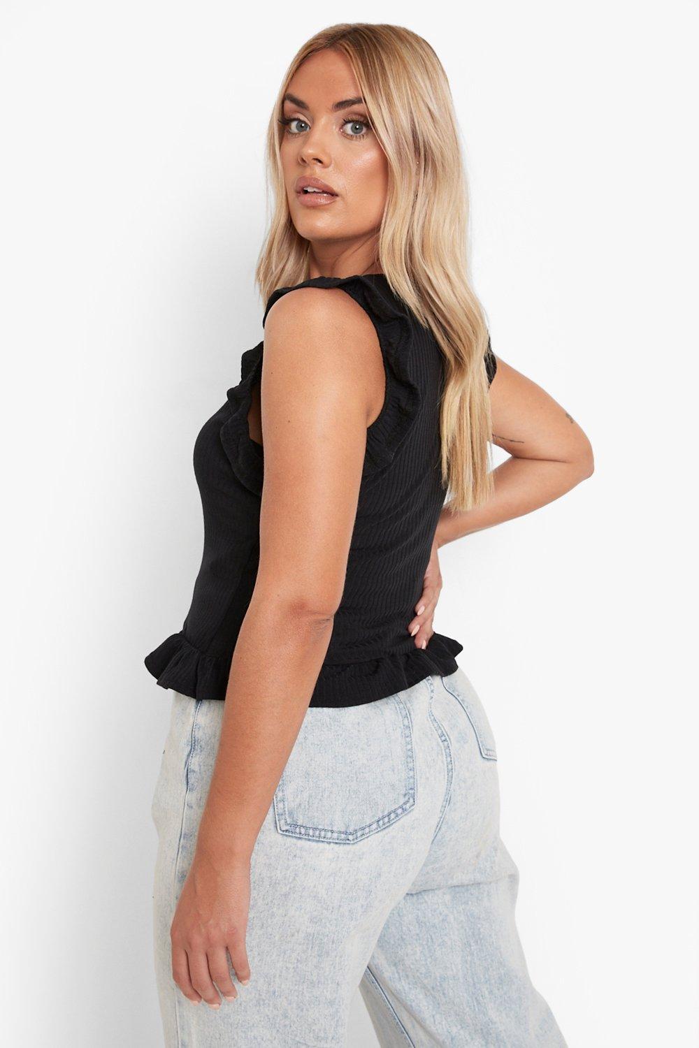 Black ruffle vest sales top