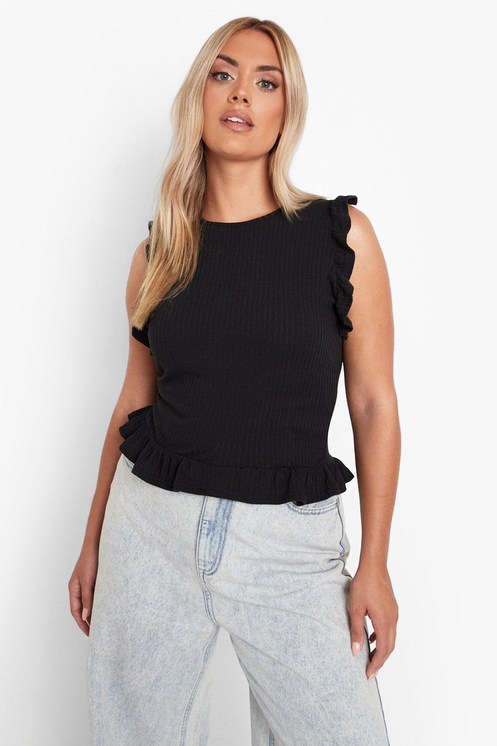 Black ruffle hot sale vest top