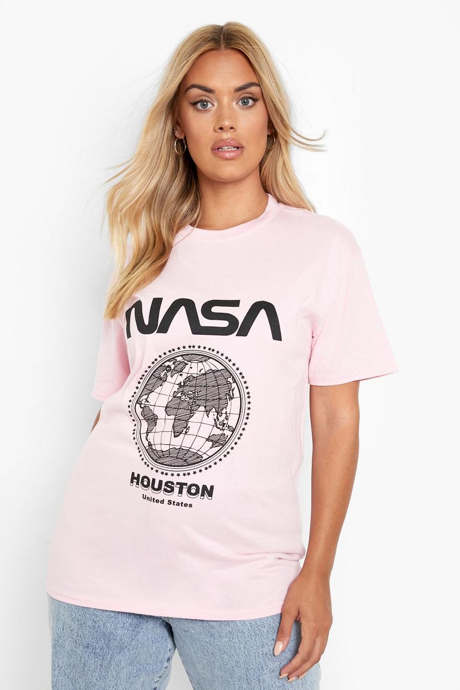 Plus Oversize T-Shirt mit Nasa-Print, Baby pink image number 1