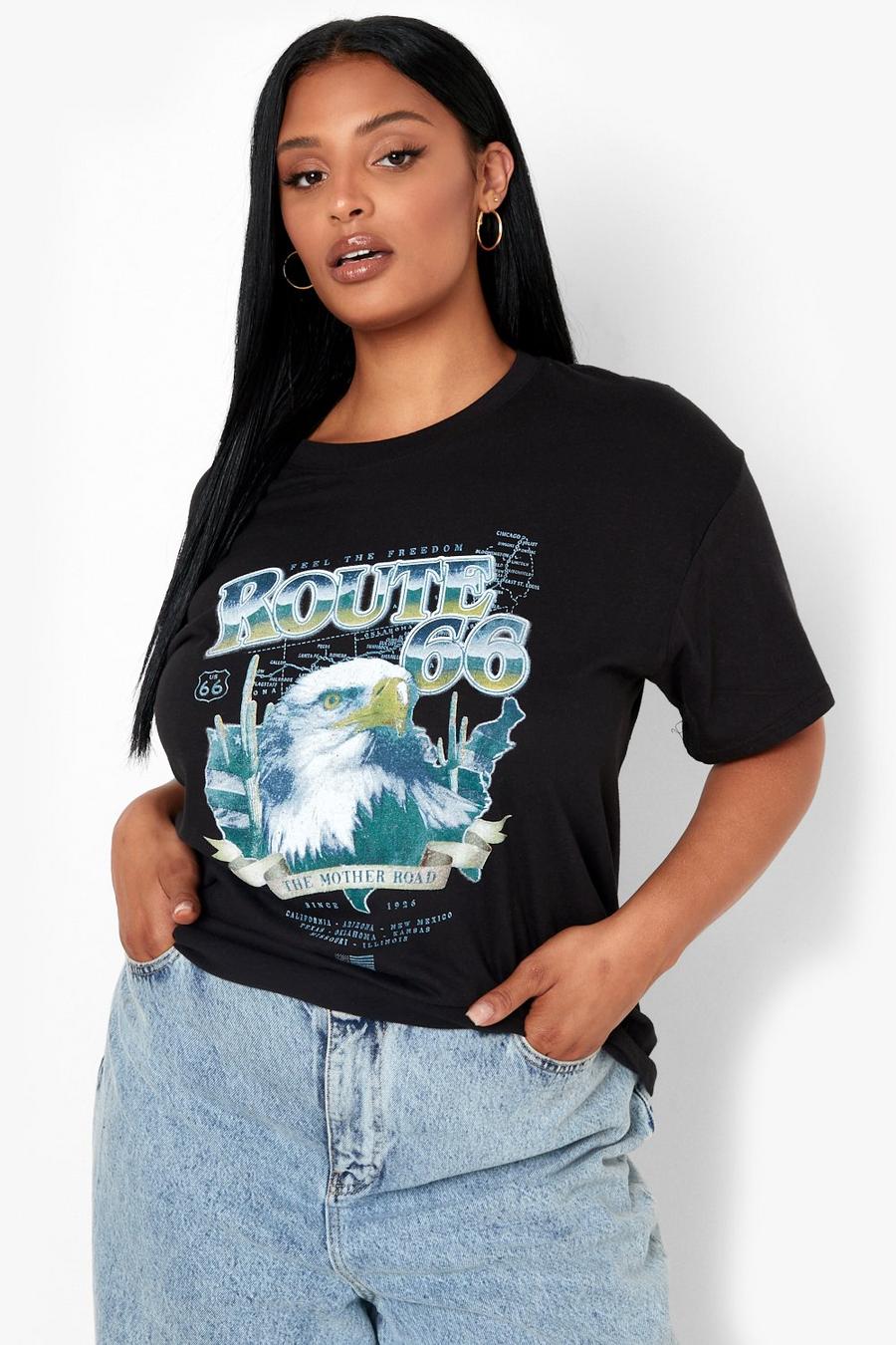 Black Plus Route 66 Graphic Oversized T-shirt image number 1