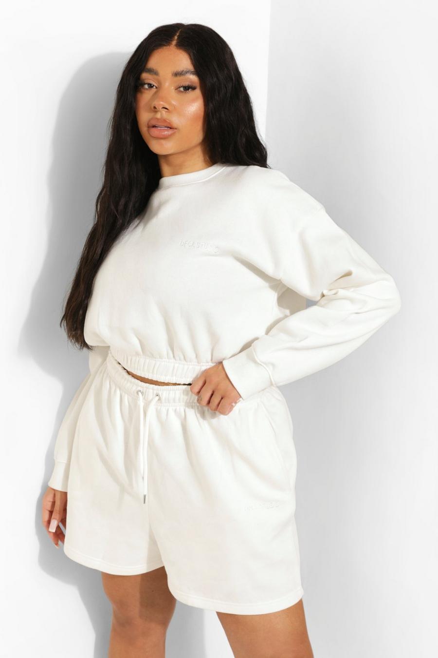 Ecru Plus Cropped Sweater Short Tracksuit image number 1