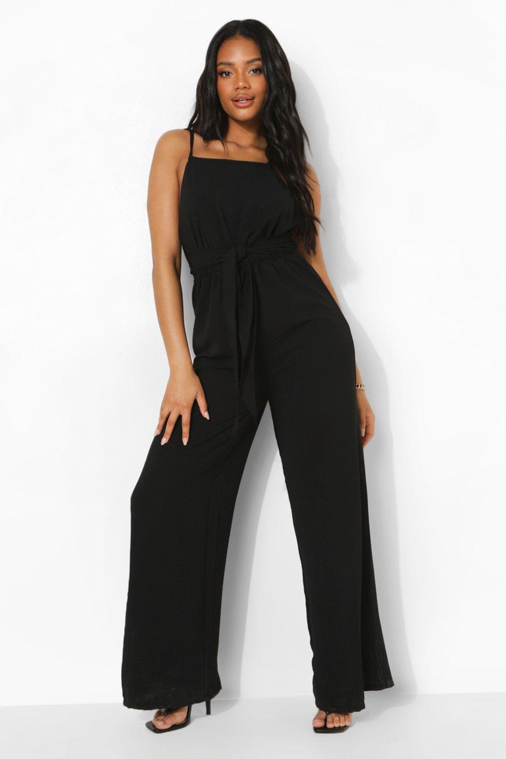 Black tie hot sale waist jumpsuit