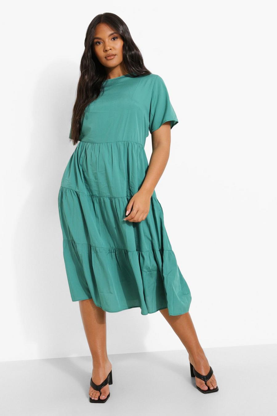 Green Plus Tiered Midi Smock Dress image number 1