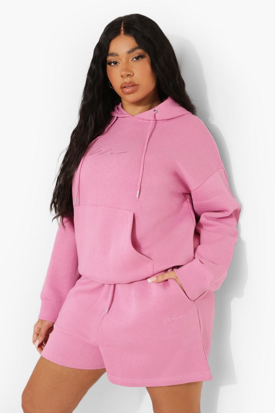 Pink Plus Embroidered Hooded Short Tracksuit image number 1