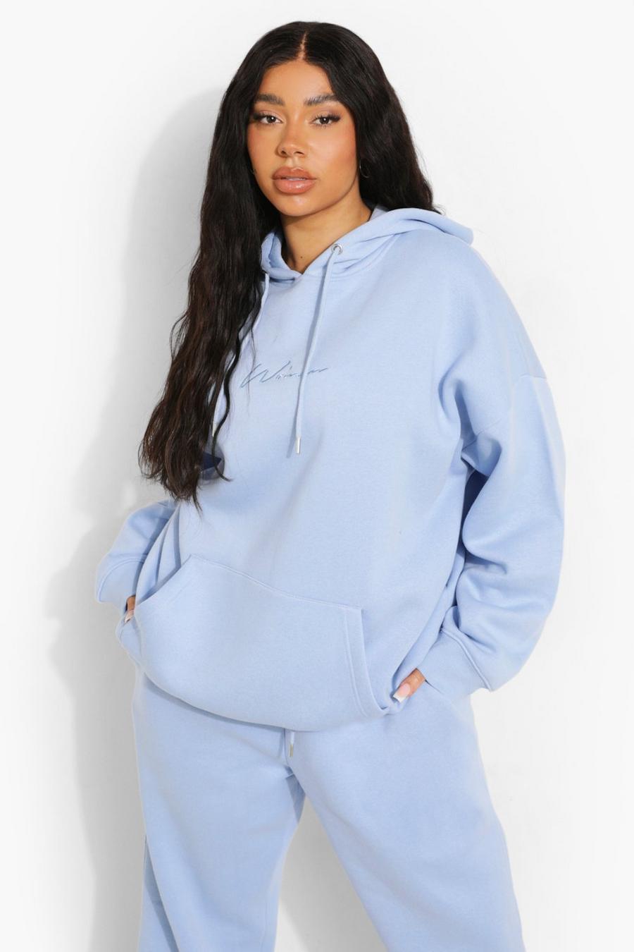Blue Plus Oversized Embroidered Hoodie image number 1