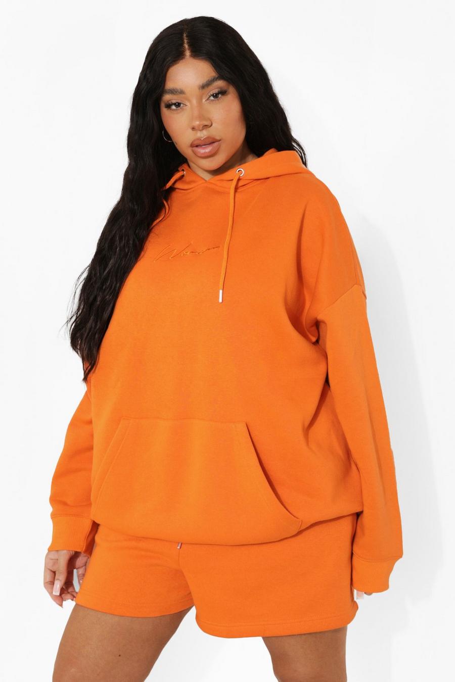 Orange Plus Oversized Embroidered Hoodie image number 1