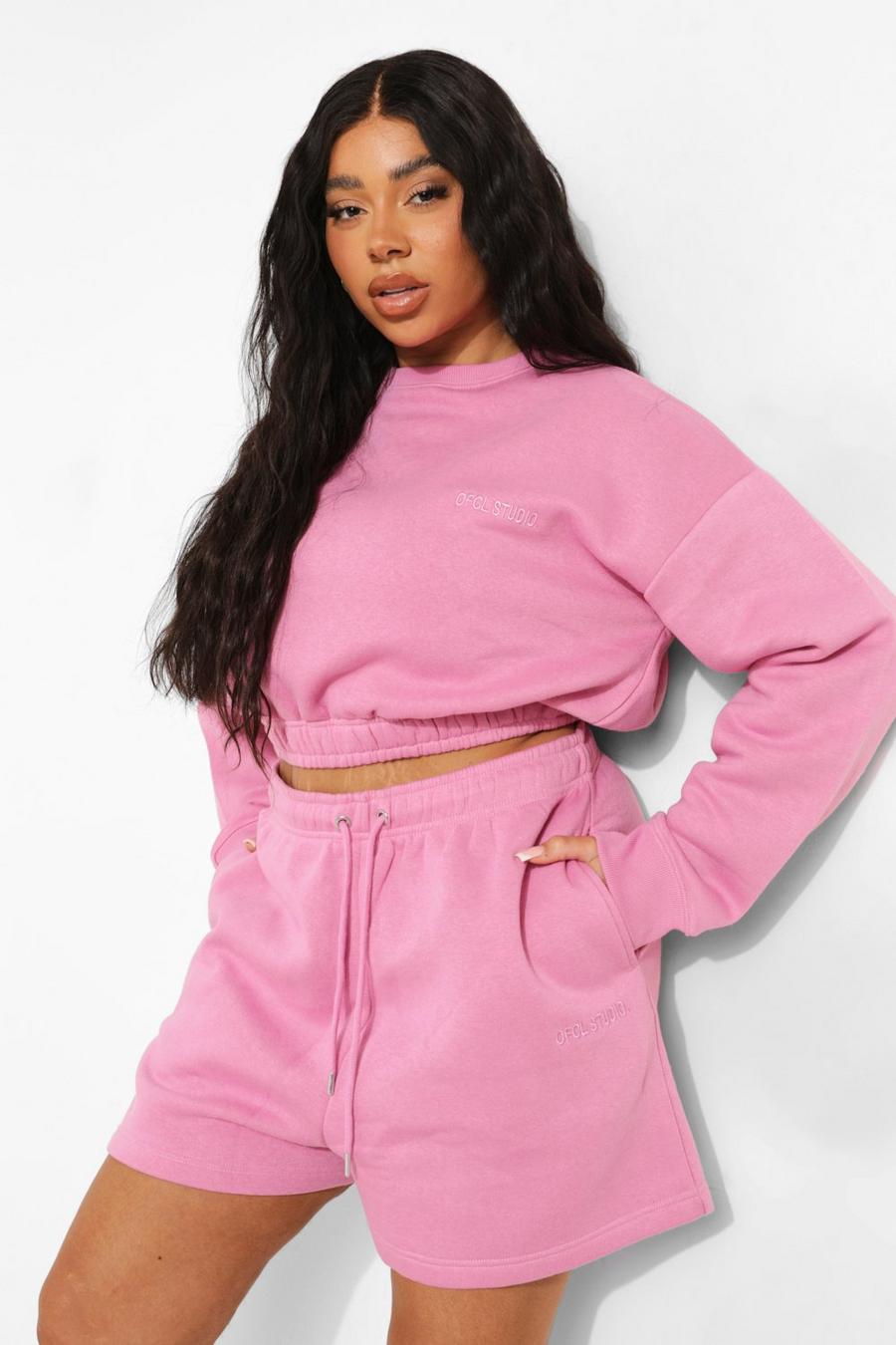 Pink Plus Cropped Sweater Short Tracksuit image number 1