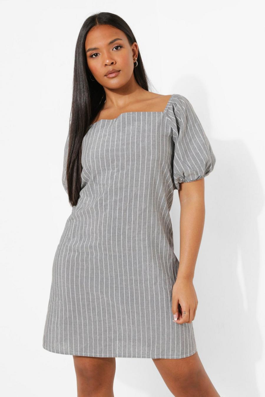 Black Plus Bardot Linen Striped Shift Dress image number 1