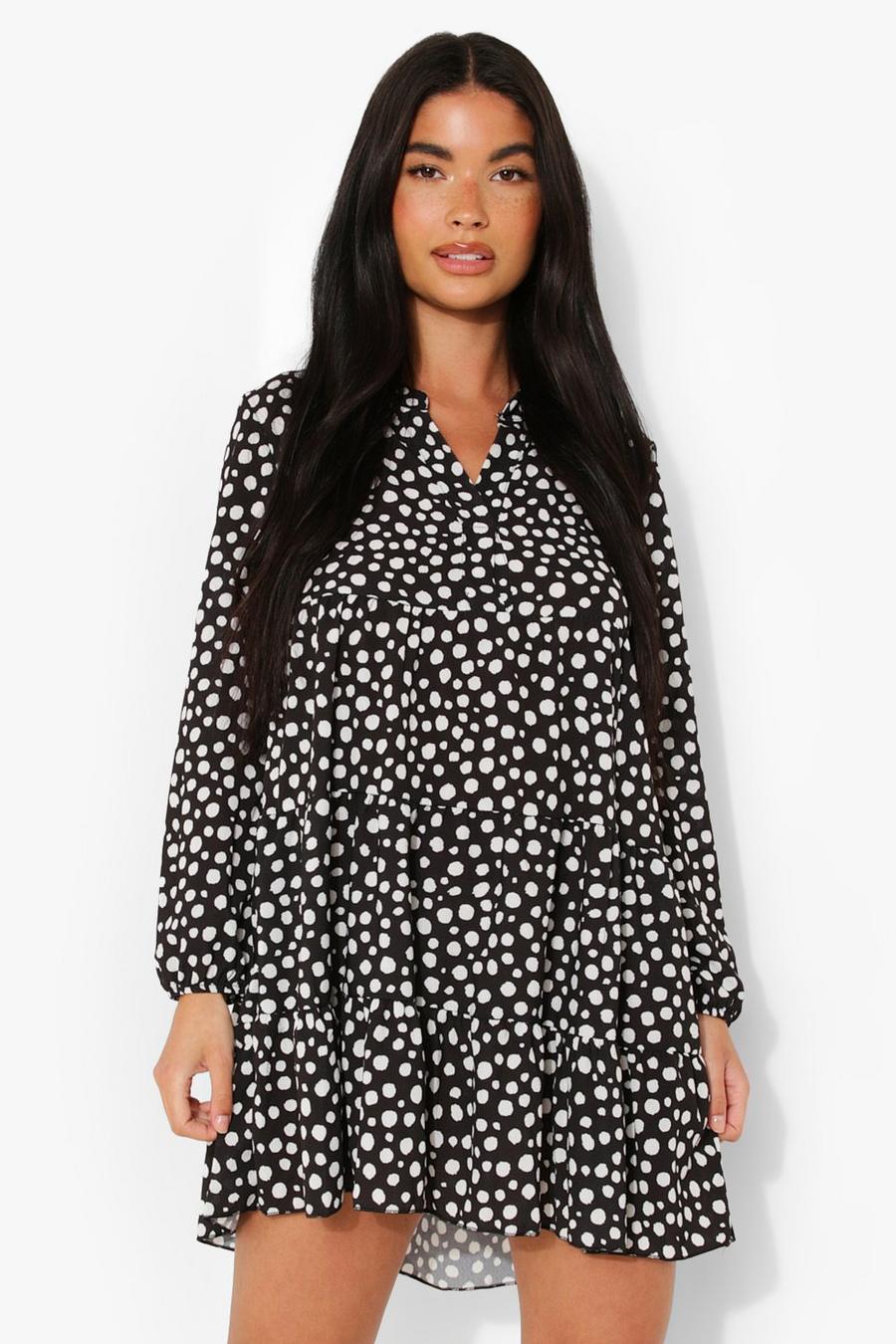 Petite Smok-Kleid mit Dalmatinerprint, Black image number 1