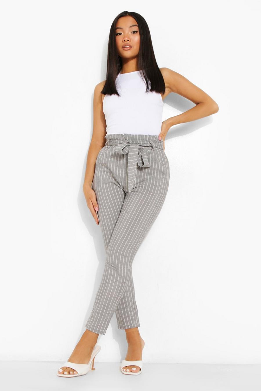 Black Petite Tailored Striped Linen Look Pants image number 1