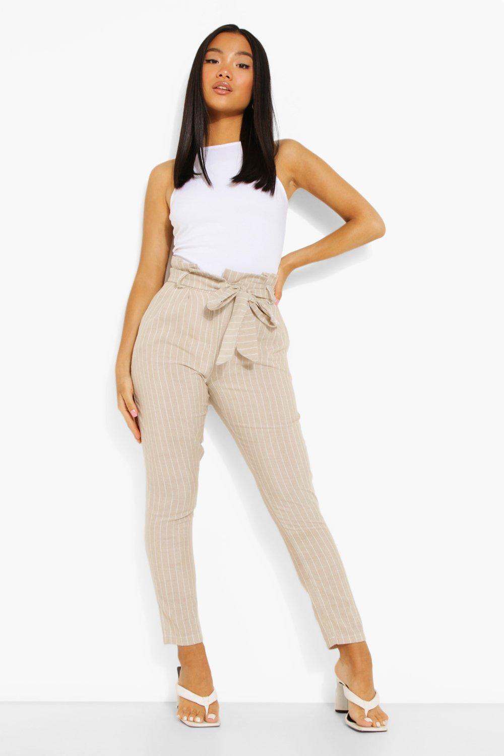 Petite Tailored Striped Linen Look Pants