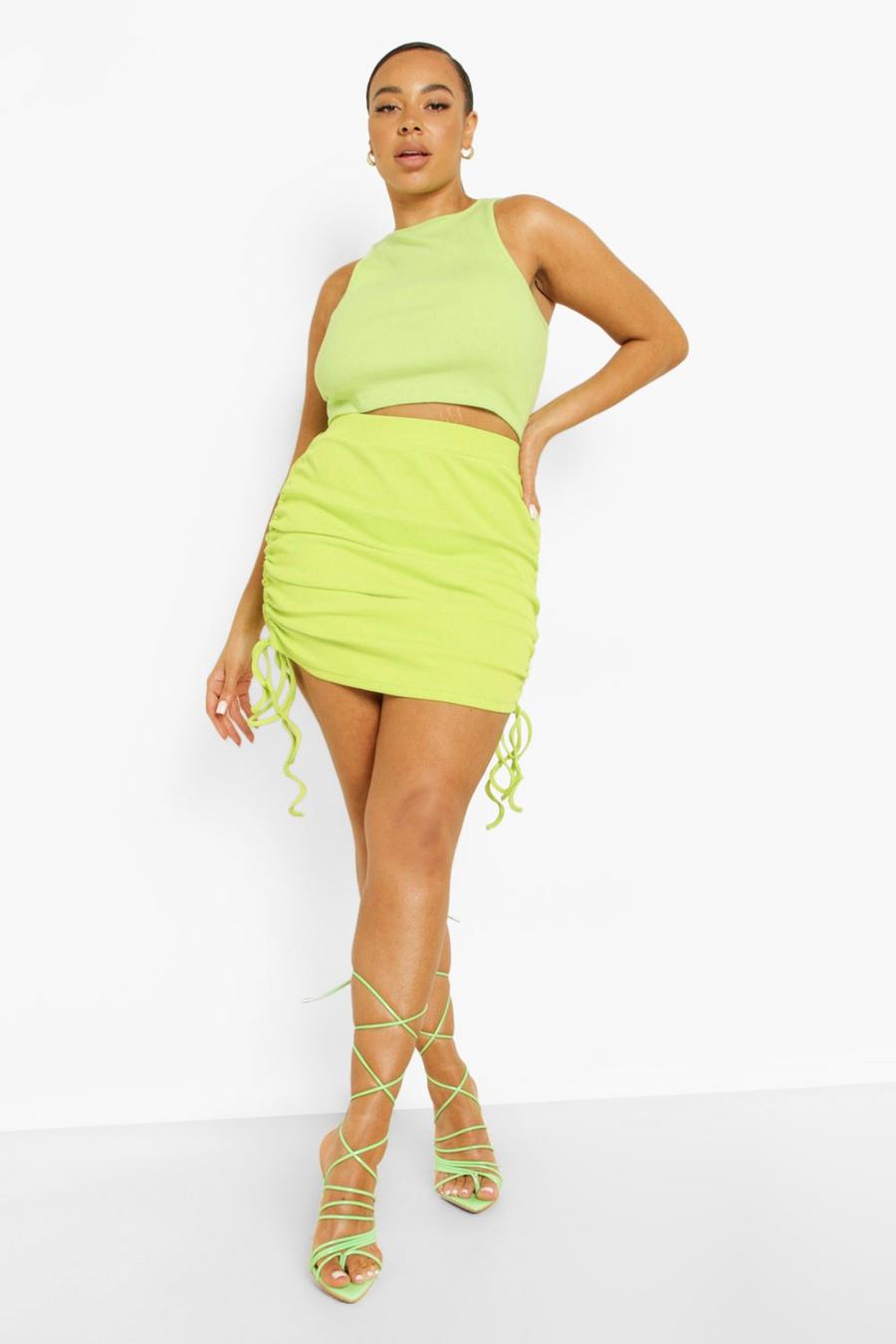 Lime Plus Rib Ruched Mini Skirt image number 1