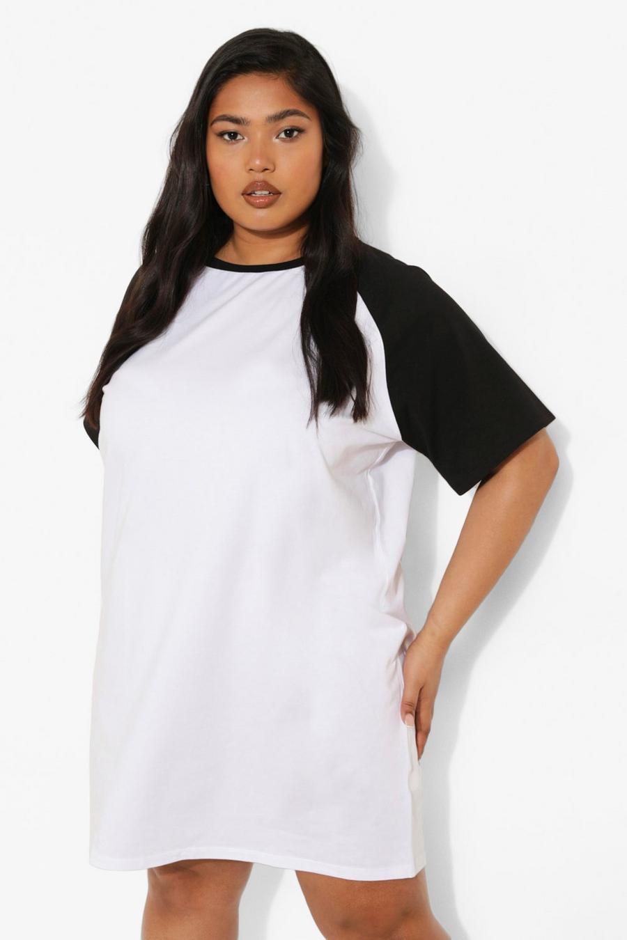 Black Plus Contrast Sleeve T-shirt Dress image number 1