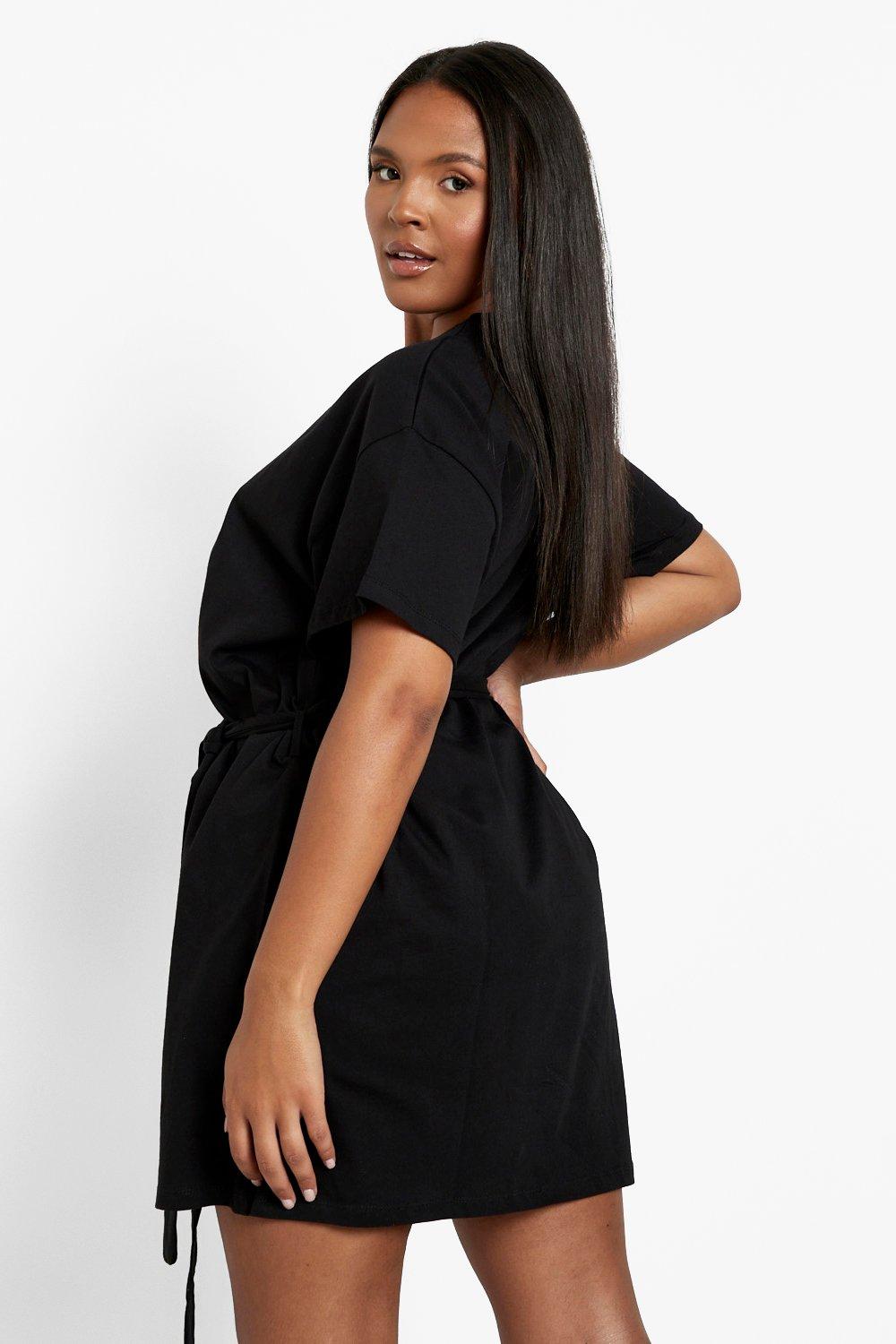 Black t shirt dress with belt sale