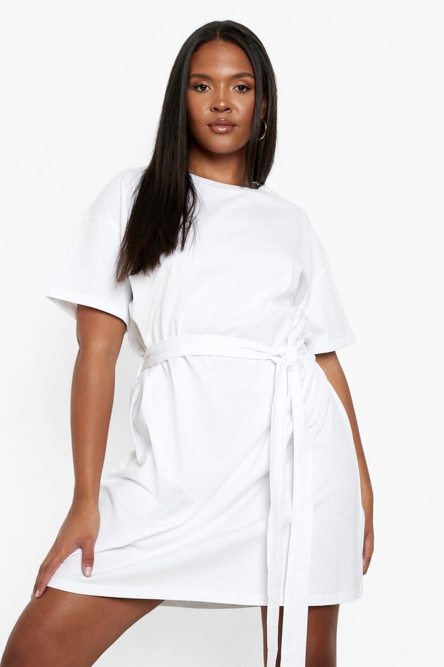 Vestito T-shirt Plus Size con cintura, White image number 1