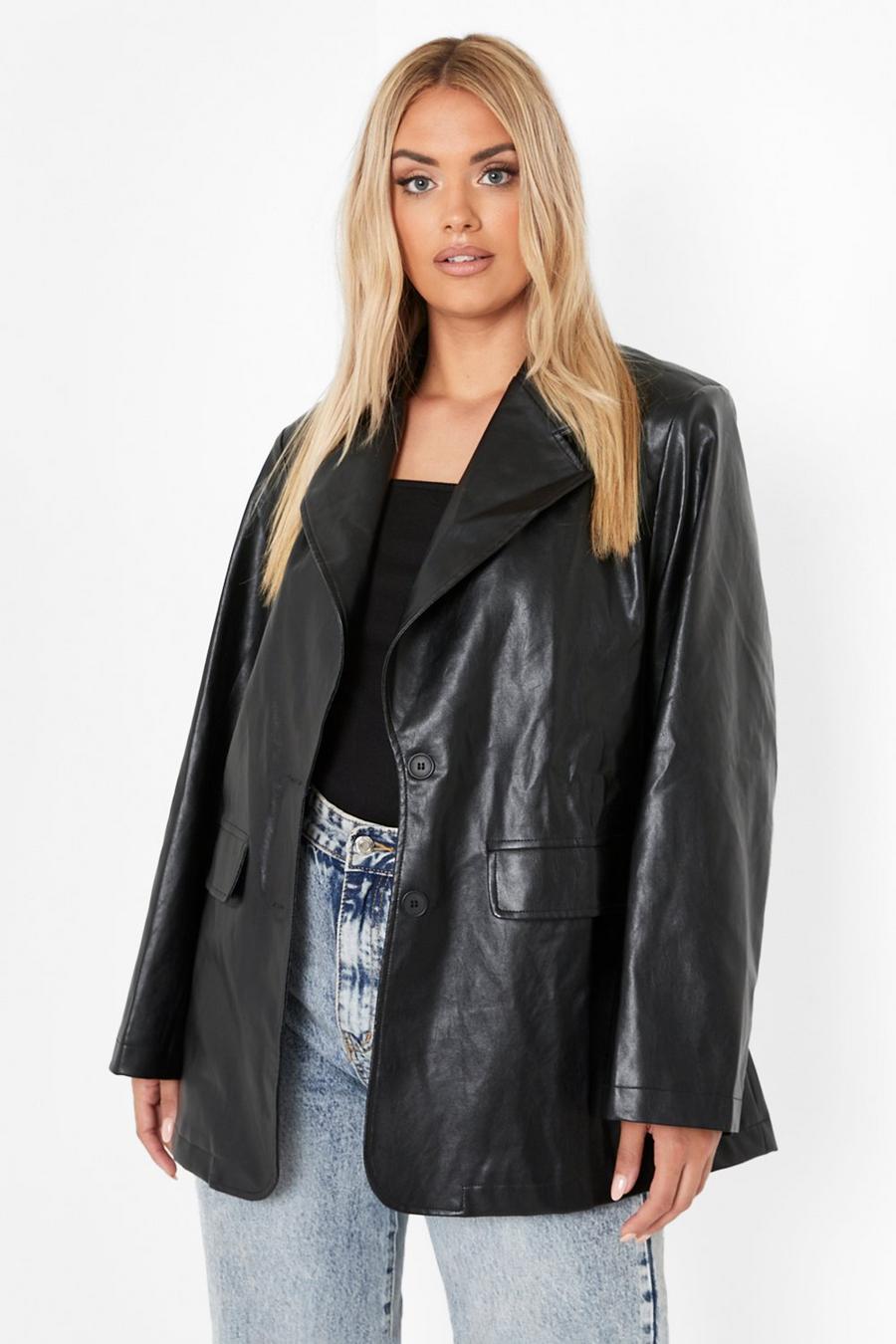 Black Plus Oversized Faux Leather Jacket image number 1