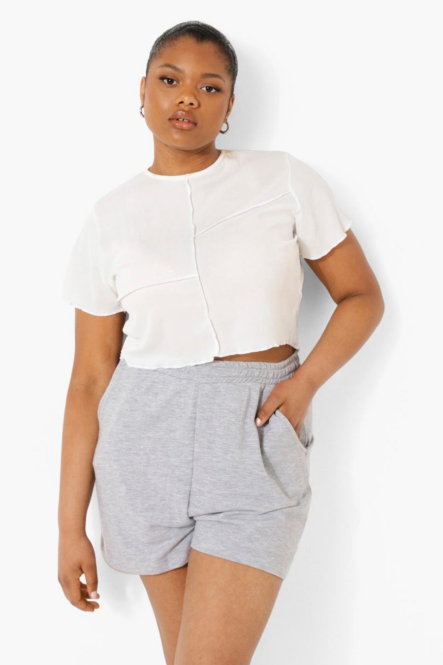 Grey marl Plus Loopback Shorts Met Elastische Taille image number 1